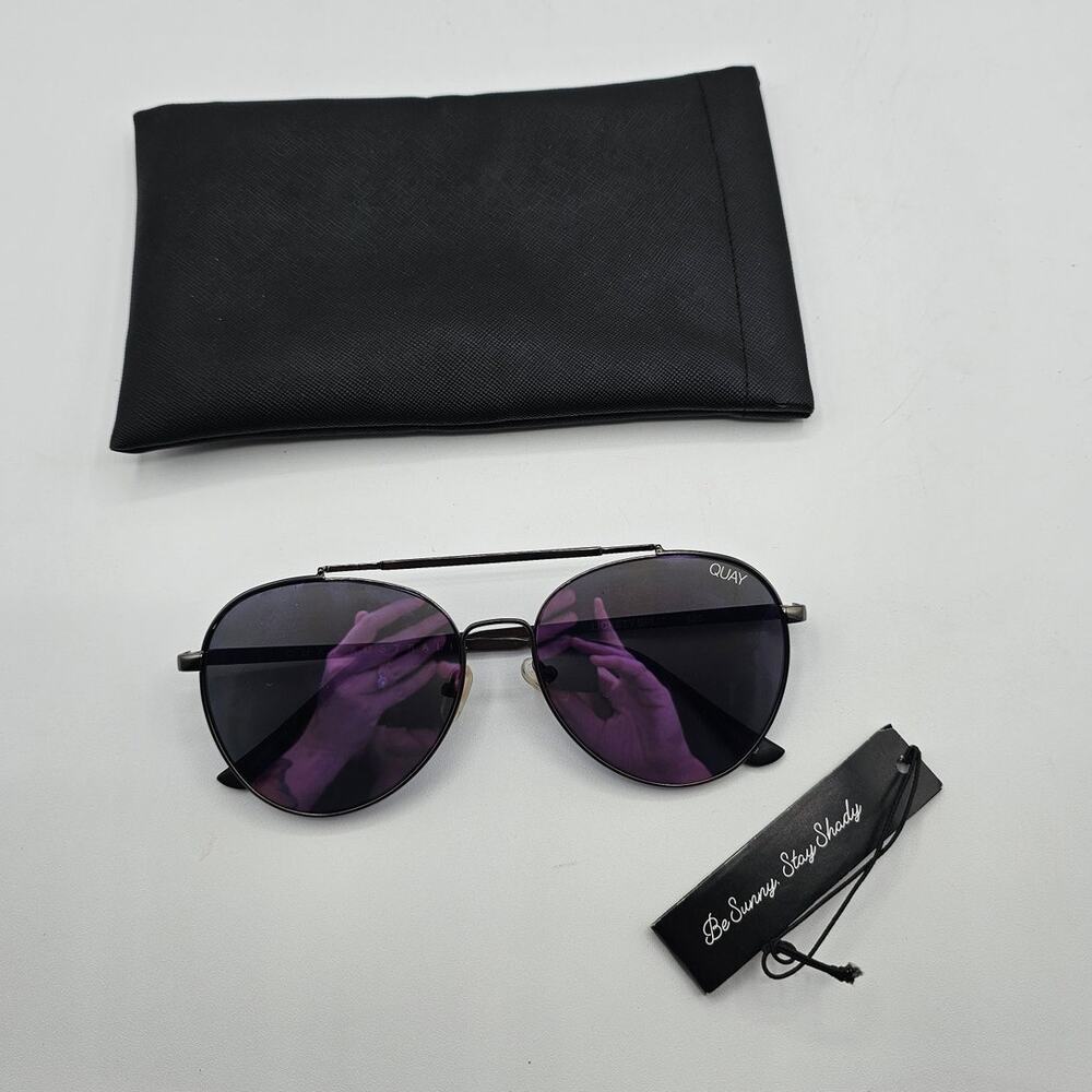 Quay Australia Black Lickety Split Aviator Sunglasses w/ Original Pouch New